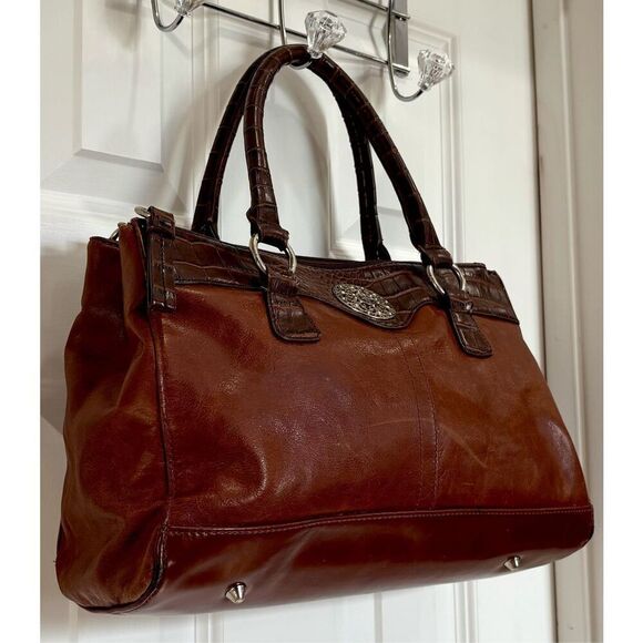 GIANI BERNINI - Double Zip Glazed Leather Satchel/Espresso w/Faux Leather Trim - Picture 15 of 16
